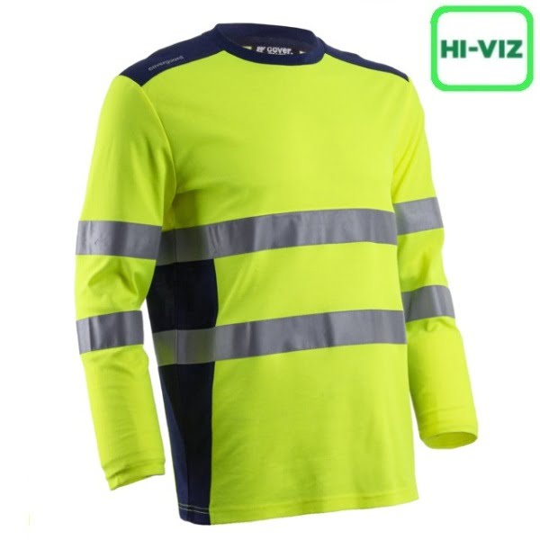 Tricou cu maneca lunga hi-Viz, protectie UV, Rikka, galben Hv-albastru inchis, cu tratament anti-UV - UPF35+, cu benzi reflectorizante, Coverguard