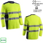 CG5RIK160_Tricou cu maneca lunga hi-Viz, protectie UV, Rikka, galben Hv-albastru inchis, cu tratament anti-UV – UPF35+, cu benzi reflectorizante-princ