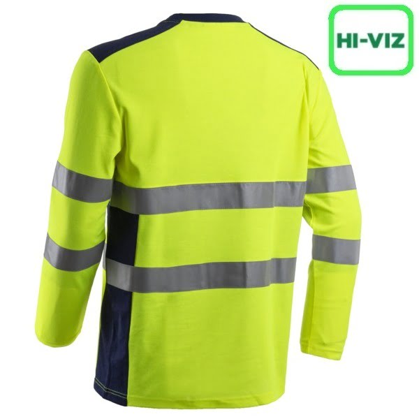 Tricou cu maneca lunga hi-Viz, protectie UV, Rikka, galben Hv-albastru inchis, cu tratament anti-UV - UPF35+, cu benzi reflectorizante, Coverguard