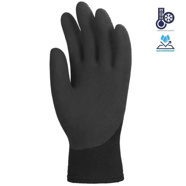 Manusi de protectie pentru iarna, EUROWINTER Thermolite 6610, negre, imersate 3/4 in spuma de latex, impermeabile, aderente, captusite, forma anatomica, pentru mediu umed/uscat, marime 10