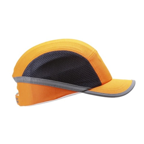 Sapca anti-soc, portocaliu HI-Viz, tip baseball, protectie impotriva impactului lateral, din ABS, perna din spuma EVA, ventilatie laterala, cozoroc mediu - 5cm, elemente reflectorizante