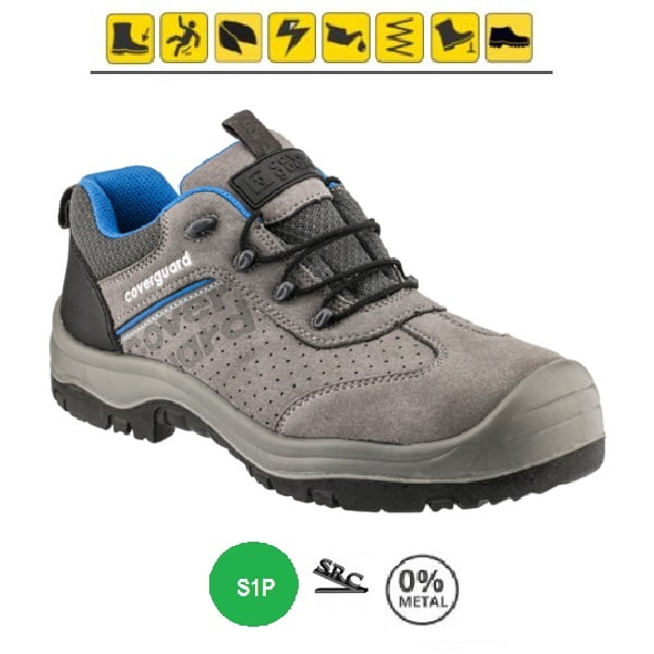 Pantofi de protectie S1P SRC, Sodalite, din piele intoarsa perforata, gri, bombeu compozit, calcai si varf intarite, Coverguard