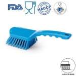IGX1007BM_Perie de mana cu maner scurt, Igeax 1007, duritate medie, albastra, rezistenta la 121°C, autoclavare pentru industria alimentara, certificare HACCP, FDA