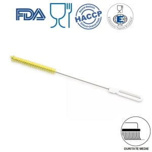 Perie cilindrica pentru sticle, tuburi, eprubete, diametru 20mm, lungime 50cm duritate medie, galbena, rezistenta la 121°C, autoclavare, pentru industria alimentara, certificare HACCP, FDA