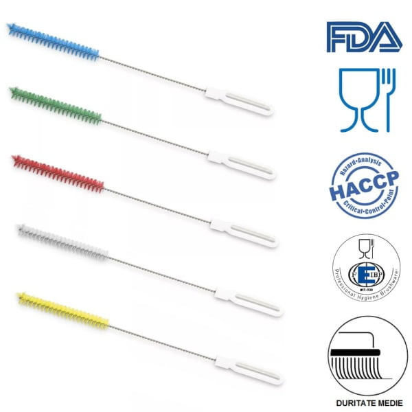 Perie cilindrica pentru sticle, tuburi, eprubete, diametru 20mm, lungime 50cm duritate medie, galbena, rezistenta la 121°C, autoclavare, pentru industria alimentara, certificare HACCP, FDA