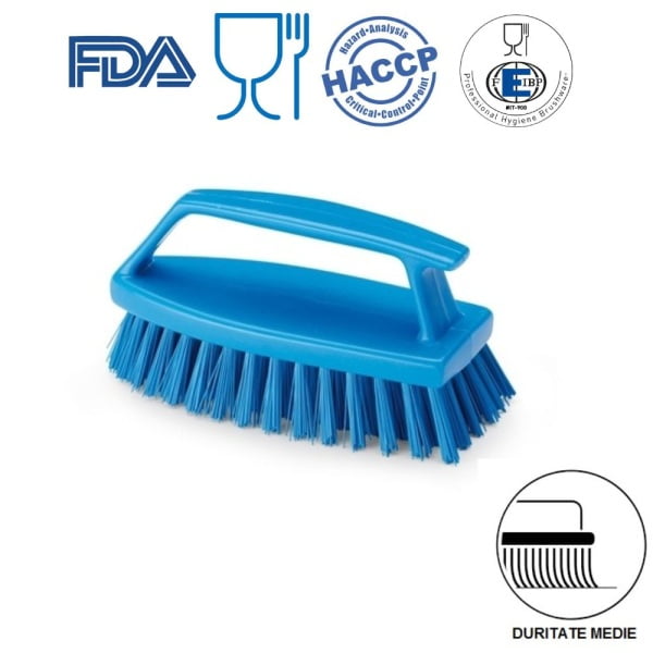 Perie de mana cu maner special, IGEAX 1015, duritate medie, albastra, rezistenta la 121°C, autoclavare  pentru industria alimentara, certificare HACCP, FDA