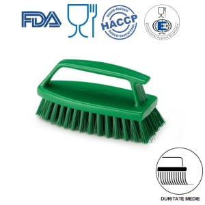 Perie de mana cu maner special, IGEAX 1015, duritate medie, verde, rezistenta la 121°C, autoclavare  pentru industria alimentara, certificare HACCP, FDA