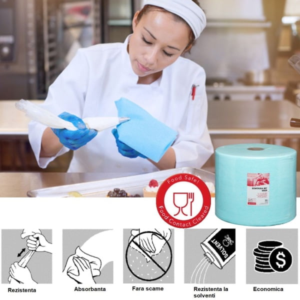 Rola lavete industriale Sontara EC® GRIP pentru stergeri critice, fara scame, certificare food, ultrarezistenta, absorbanta ridicata, 32.5 x 42 cm, 500 lavete / rola, turcoaz, material netesut, D13987408