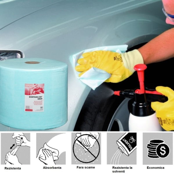 Rola lavete industriale Sontara EC® GRIP pentru stergeri critice, fara scame, certificare food, ultrarezistenta, absorbanta ridicata, 32.5 x 42 cm, 500 lavete / rola, turcoaz, material netesut, D13987408