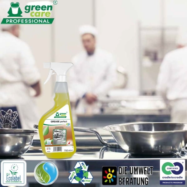Detergent ecologic concentrat, GREASE Perfect, Green Care, 750ml, degresant pentru hote si aragaze, aparate de feliat, cuptoare cu microunde, frigidere, cuptoare cu convectie, certificat Ecolabel, Cradle-to-Cradle, Biodegradabil Complet