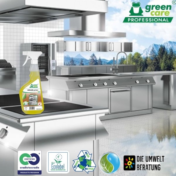 Detergent ecologic concentrat, GREASE Perfect, Green Care, 750ml, degresant pentru hote si aragaze, aparate de feliat, cuptoare cu microunde, frigidere, cuptoare cu convectie, certificat Ecolabel, Cradle-to-Cradle, Biodegradabil Complet