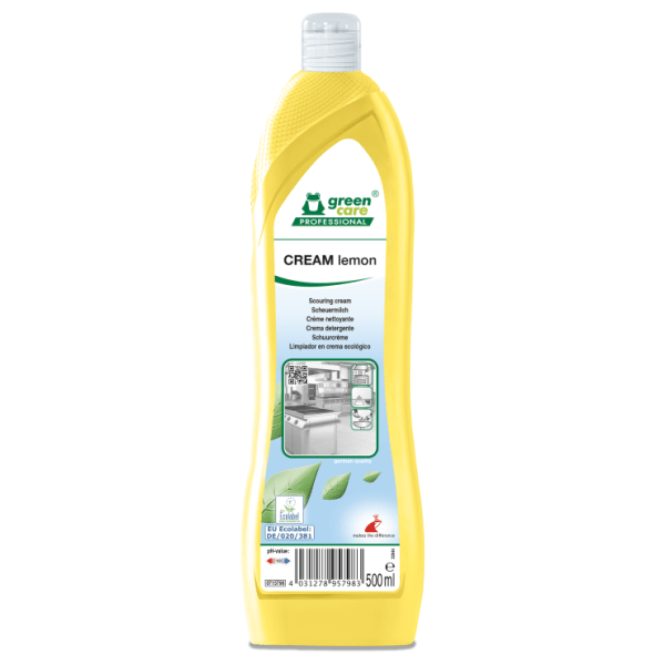 Pasta ecologica de curatare, CREAM Lemon, Grean Care, 500ml, pentru murdaria dificila de pe suprafete ceramice, emailate sau inox, din bucatarie sau toalete, certificat Ecolabel