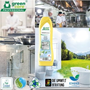 Pasta ecologica de curatare, CREAM Lemon, Grean Care, 500ml, pentru murdaria dificila de pe suprafete ceramice, emailate sau inox, din bucatarie sau toalete, certificat Ecolabel