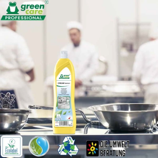 Pasta ecologica de curatare, CREAM Lemon, Grean Care, 500ml, pentru murdaria dificila de pe suprafete ceramice, emailate sau inox, din bucatarie sau toalete, certificat Ecolabel