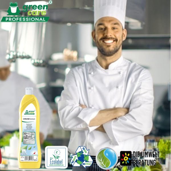 Pasta ecologica de curatare, CREAM Lemon, Grean Care, 500ml, pentru murdaria dificila de pe suprafete ceramice, emailate sau inox, din bucatarie sau toalete, certificat Ecolabel
