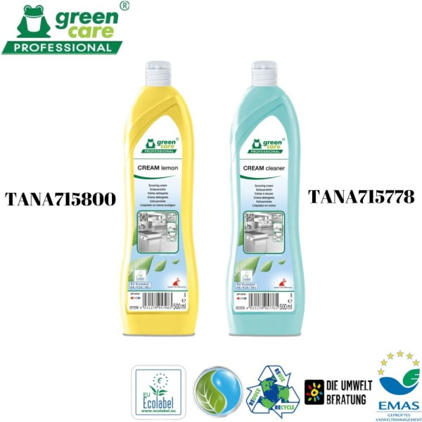 Pasta ecologica de curatare, CREAM Lemon, Grean Care, 500ml, pentru murdaria dificila de pe suprafete ceramice, emailate sau inox, din bucatarie sau toalete, certificat Ecolabel