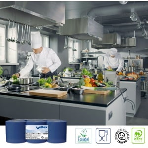 Rola prosop hartie cu derulare centrala Celtex Maxipull Trend Blue, 32329, albastru, 2 straturi, 108m, 450 portii/rola, 6 role/bax, certificata pentru industria alimentara, Ecolabel