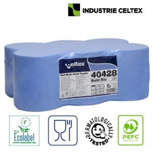 Rola prosop hartie autocut Celtex Master, albastra, 100m, 2 straturi, 6 role/bax, certificat Ecolabel, Food Contact, pentru dispensere CE92680, CE95420