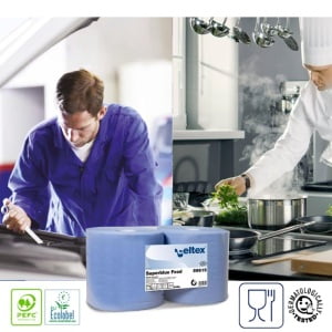 Rola hartie industriala Celtex Superblue Food 59615, 3 straturi, albastra, 150ml, 500 portii/rola, 26,5x30cm, 2 role/set, certificata pentru industria alimentara, Ecolabel