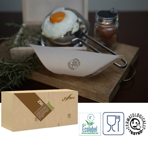 Servetele de masa, MADRE TERRA, bej, 2 straturi, 24 x 24 cm, pliat 1/4, 100% material reciclat, 250 buc/pachet, 12 pach/bax, Celtex I-0012
