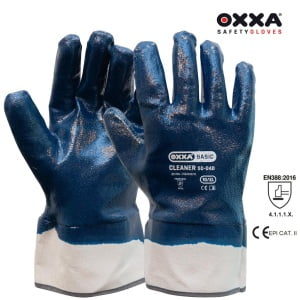Manusi de protectie OXXA Cleaner 50-040, din bumbac interlock, cu imersie completa in nitril, manseta dreapta, deschisa, pentru mediu umed, uleios, uscat