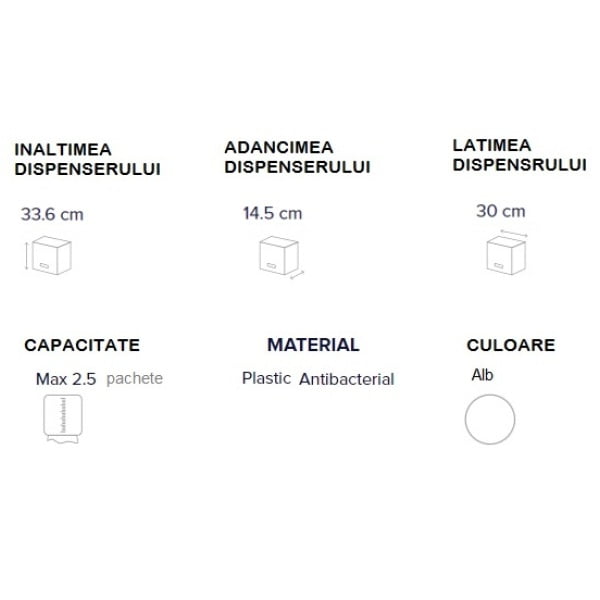 Dispenser Antibacterial DEFEND TECH, Papernet 416143, alb, pentru prosoape de hartie pliate C/V, dimensiuni 33.6 x 14.5 x 30 cm