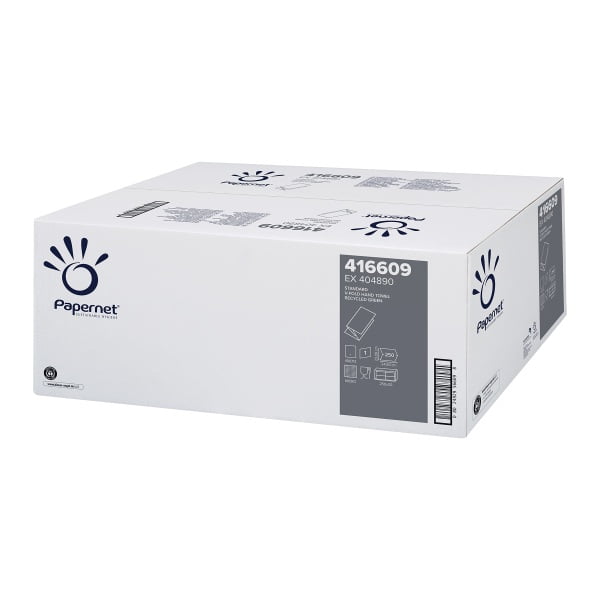 Prosoape de hartie pliate V, Papernet 416609, verzi, 23x24.5cm, 1 strat, hartie reciclata, certificate Ecolabel, Blue Angel, 250 servetele / pachet, 20 pachete / bax