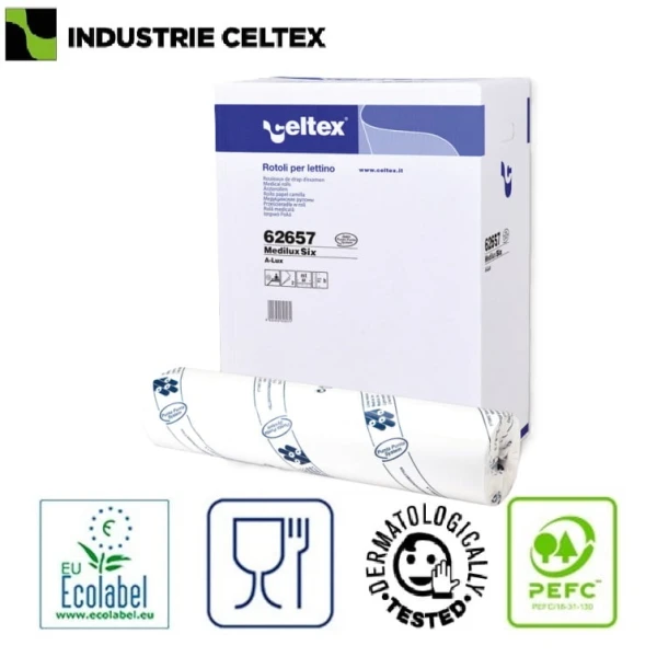 CE62657_Rola medicala Medilux, cearsaf de hartie alb, 100% celuloza, 2 straturi, 59.5c x 38 cm, 50ml, 9 role_1 Rola medicala Medilux, cearsaf de hartie alb, 100% celuloza, 2 straturi, 59.5c x 38 cm, 50ml, 9 role/bax, Celtex 62657