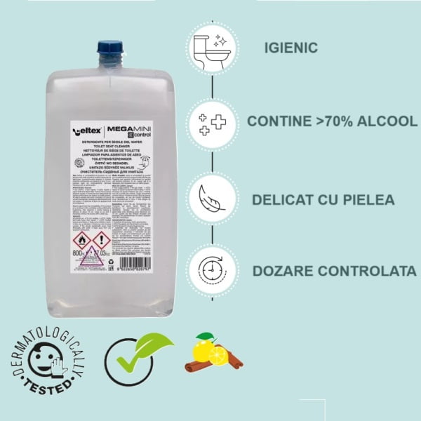 Solutie igienizare colac WC, pe baza de alcool, Celtex E-control 89070, 800 ml, pentru dozatoare cu senzor Celtex 95590