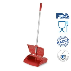 Faras rabatabil cu maner lung 80 cm, tip lobby pan, IGEAX 1082, rosu, cu capac, rezistent la 121 °C autoclavare, pentru industria alimentara, certificata HACCP, FDA