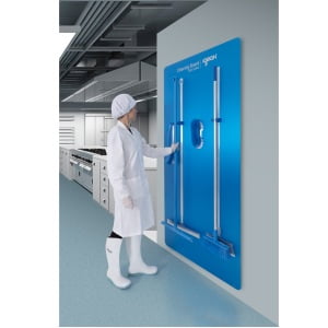 Panou albastru din aluminiu pentru agatarea si depozitarea igienica a ustensilelor de curatare, imprimat cu codul si forma acestora, IGEAX 1B, 1000 x 3 x 2000 mm, HACCP