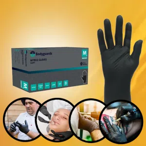 Manusi nitril negre, GL897 Bodyguards, nepudrate, 100buc / cutie pentru examinare, pentru Medical, HoReCa, saloane si domeniul industrial, calitate premium