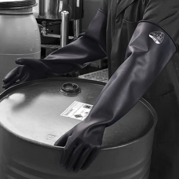 Manusi de protectie chimica,Chemprotec Heavyweight SC108, negre, din latex, rezistenta la abraziune, protectie termica maxim 100°C lungime 60 cm, groase, Polyco