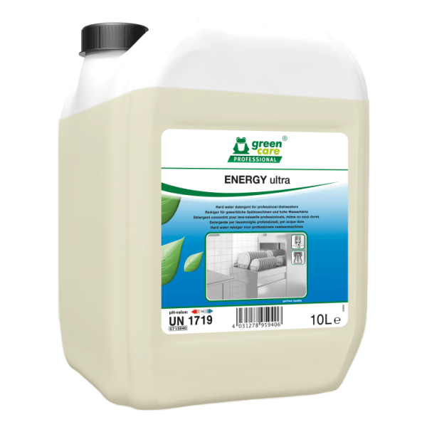 Detergent ecologic concentrat, ENERGY Ultra, 10 litri pentru masina de spalat vase profesionala, adecvat pentru apa cu duritate mare (apa dura), certificat Ecolabel, Biodegradabil complet