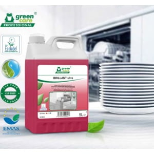 Aditiv de clatire ecologic concentrat, BRILLANT Ultra, 5 litri pentru masina de spalat vase profesionala, adecvat pentru apa cu duritate mare (apa dura), certificat Ecolabel, Biodegradabil complet