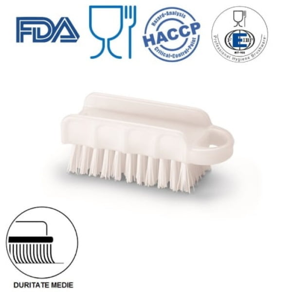 Perie mica de mana, dreptunghiulara, Igeax 1003WM, alba, peri scurti, duritate medie, autoclavare la 121 °C, pentru industria alimentara, certificata HACCP, FDA
