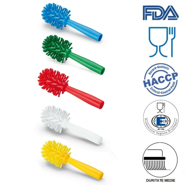 Perie rotunda pentru tevi, IGEAX 1032, galbena, duritate medie, ø 65 mm, cu filet pentru maner, autoclavare la 121 °C, pentru industria alimentara, certificata HACCP, FDA