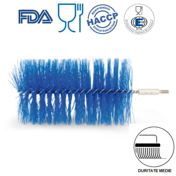Perie tubulara pentru curatarea tevilor lungi, interschimbabila, diametrul Ø100 mm, duritate medie, albastra, autoclavare 121 °C, pentru industria alimentara, certificata HACCP, FDA