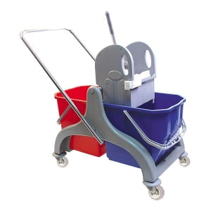 Carucior de curatenie cu cadru din plastic, 2 galeti, 2x25L, storcator mop, roti din cauciuc
