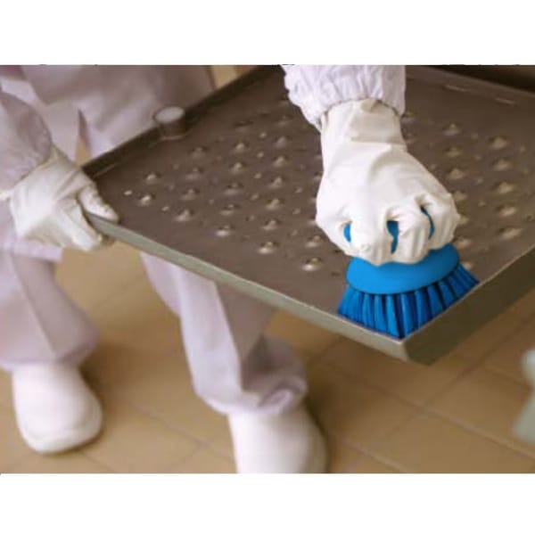 Perie rotunda cu maner ergonomic, IGEAX 1012, duritate mare, alba, pentru curatarea suprafetelor curbate neuniforme, industria alimentara, HACCP, FDA