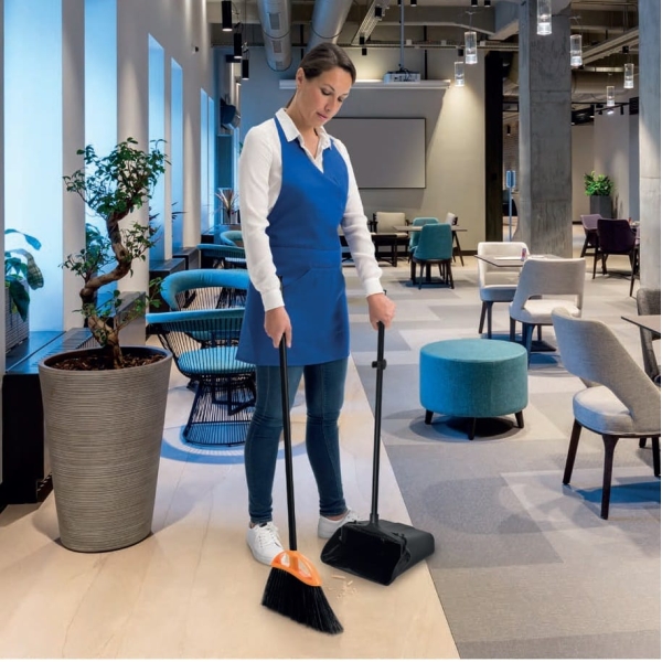 Faras industrial, Igeax Black, rabatabil, cu maner lung 80 cm, negru, tip lobby pan