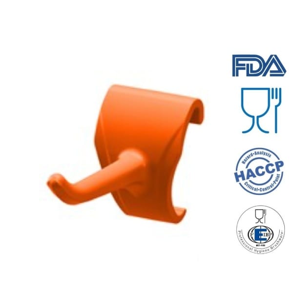 Carlig pentru ustensile curatenie, portocaliu, fixare pe bara IGEAX 1087, 1086, certificat Food Contact, conform HACCP