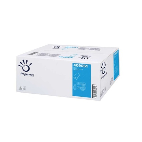 Prosoape de hartie pliate in V,albe, 24x10.5 cm, 250 portii/pachet, confectionate din celuloza pura 100%, Ecolabel, compatibil cu dispensere 46143, 417204, 15 pachete/bax