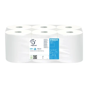 Rola prosop hartie autocut, Papernet 416634 Dry Tech, alba, 1 strat, celuloza pura, 135 m, 6 role/bax, certificat pentru industria alimentara, Food Contact