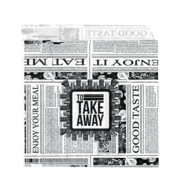 2374873-281829.jpg Coltar hartie, model ziar - 16.5 x 17cm Kraft alb 40gr + pe (model TAKE AWAY) - 2000 BUCATA.