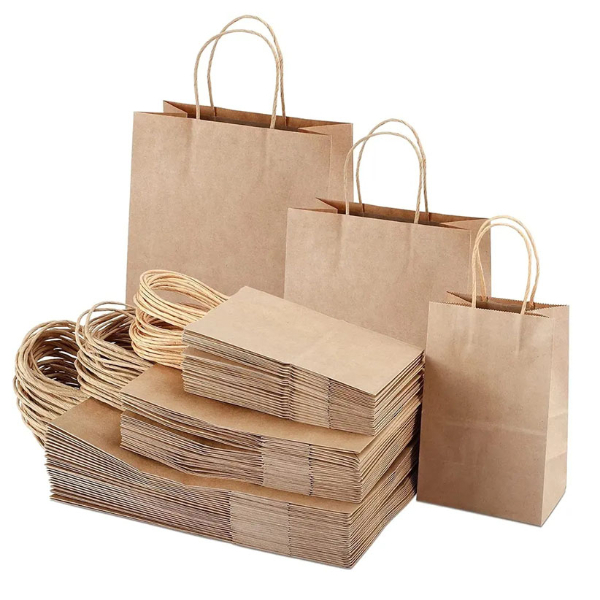 Punga hartie, natur, cu maner sfoara - 25x14x30cm (90gr) - 100 BUCATA.