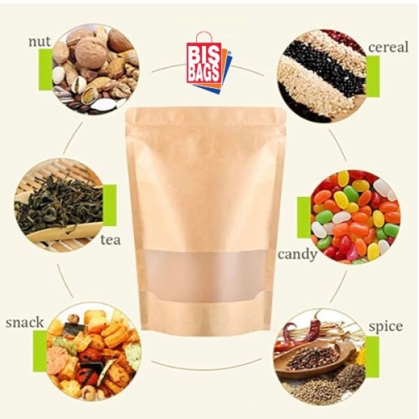 2827-281229-BISBAGS.jpg Pungi stand-up cu fereastra si fermoar NATUR - 18x29cm - 100 BUCATA.