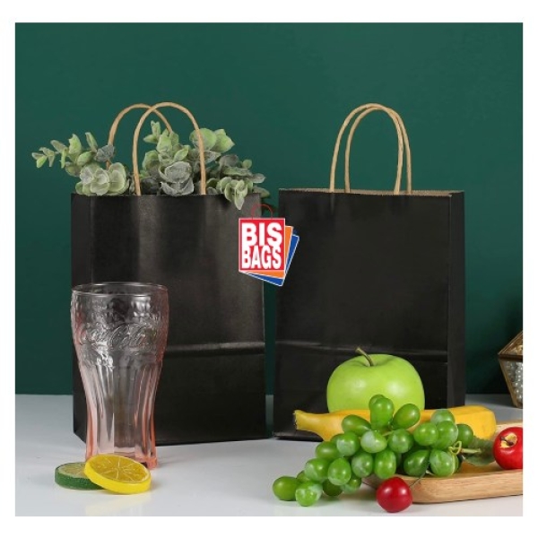 Pungi natur, colorate 100% negru - 20x9x25cm - 100 BUCATA.