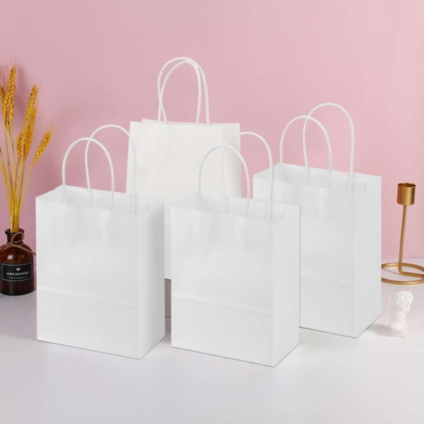 Punga hartie, alba, cu maner sfoara - 24x11x26cm - 100 BUCATA.