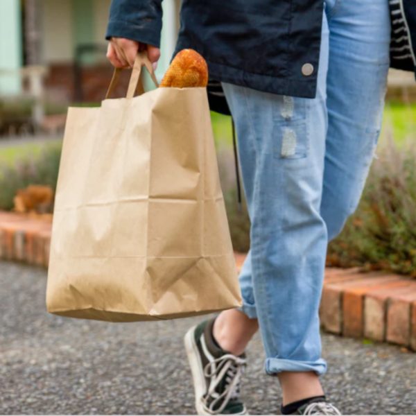 Punga hartie natur, delivery, take away, cu maner plat, 6 dimensiuni disponibile - 26x17x25cm - 250 BUCATAati / set